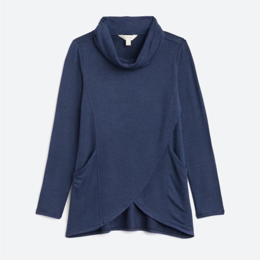 Paedia Tulip Hem Cowl Neck French Terry Knot Top